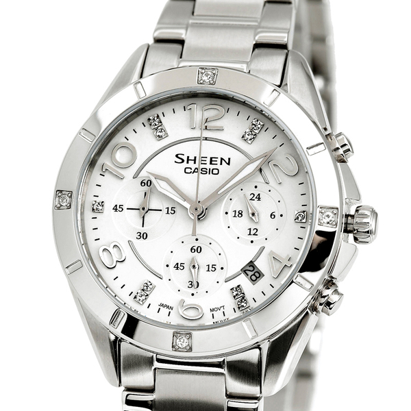 正品卡西欧casio手表镶钻钢带防水石英女表she-5021d-7a