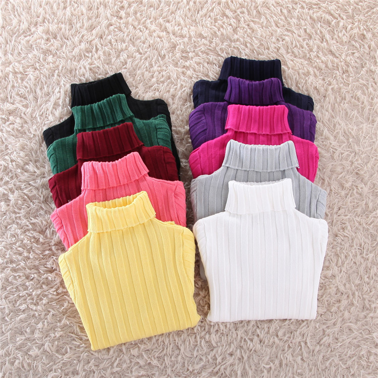 Girls high collar shirt 2015 fall and winter clothes new children's clothing Korean wild stretch knit sweater with high collar