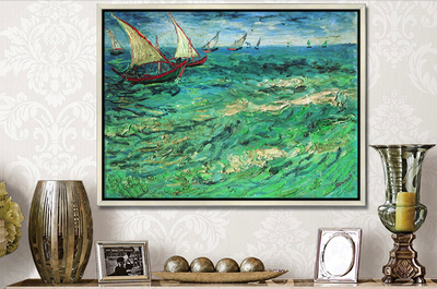 梵高挂画海景帆船欧式沙发墙背景装饰画风景油画客厅卧室玄关书房