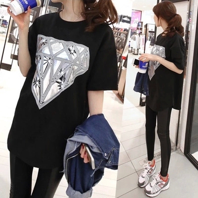 200斤胖mm夏装大号 加肥加大码显瘦女装中长款T恤衫 胖妹妹上衣潮