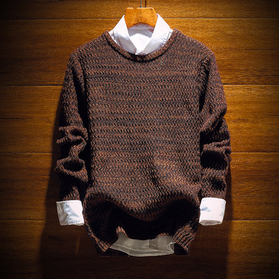 秋天复古圆领纯色头毛衣英伦修身学院风时尚针织衫男士毛线衣潮流