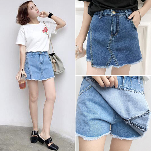2016夏季新款宽松显瘦毛边牛仔短裤女学生韩版高腰裤裙阔腿裤热裤