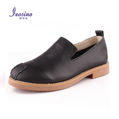 佰诗奴女鞋2016春季真皮套脚休闲鞋低跟方跟牛筋底透气鞋3569197