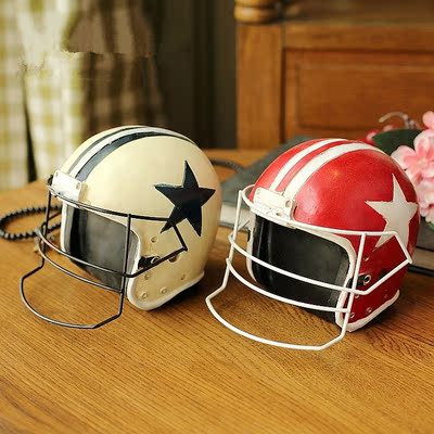 美式复古树脂做旧工艺品创摆件摩托车头盔模型