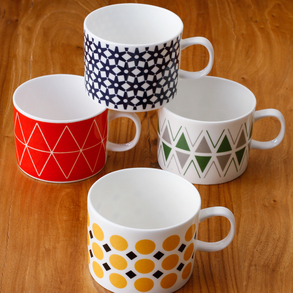 4个套装 韩式陶瓷杯子创意水杯室友家庭马克杯套装几何圆点图特价
