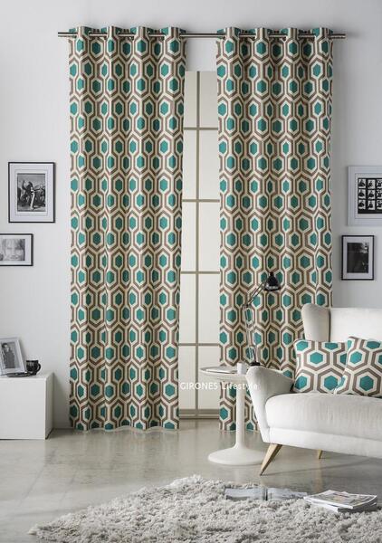 girones西班牙进口数码印花棉麻绿色北欧时尚简约打孔成品窗帘