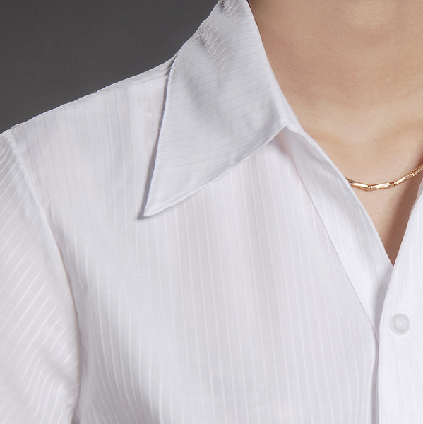 f1包邮白衬衫女修身收腰v领隐条纹衬衣短袖职业装ol长袖工作服