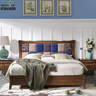 恒友家具全实木床1米8美式床卧室高箱储物黄