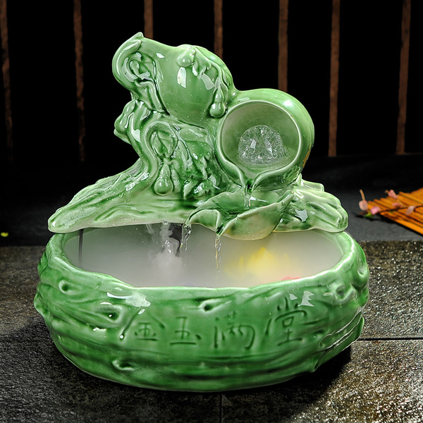 招财风水轮高山流水喷泉家居装饰开业工艺礼品办公室鱼缸陶瓷摆件