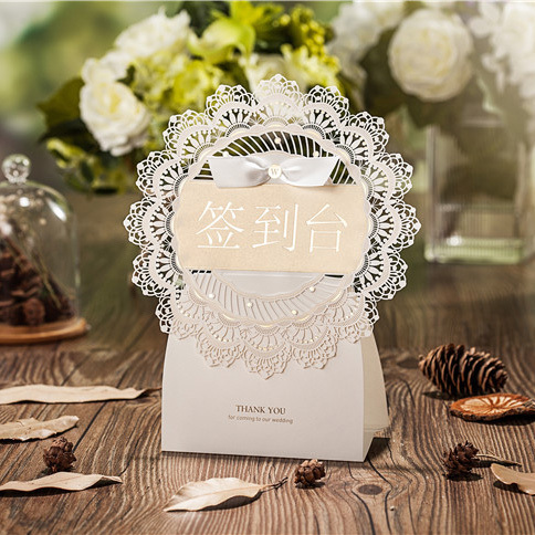 蕾丝婚礼签到台卡 结婚酒宴签到处 欧式席卡 桌卡 金色主题签名处