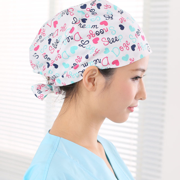 字母花型手术 宽系带式固定 手术室产房医用花帽子 护士医生圆帽