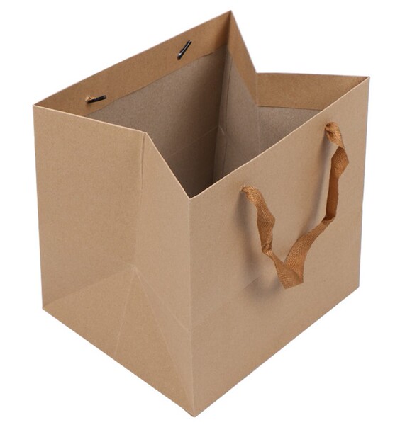 现货多款多种尺寸加宽底部加固牛皮纸袋 方体袋 加厚花盒礼品袋子