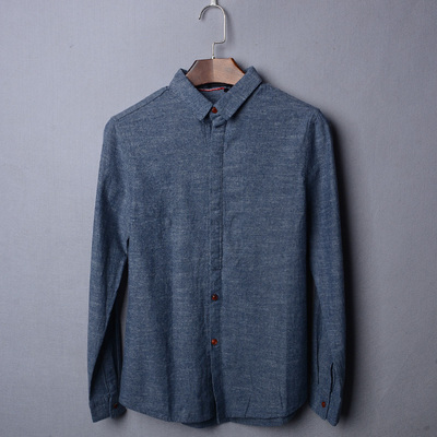 zara男装棉麻纯色男士衬衫秋冬青年英伦休闲打底免烫长袖衬衣韩版