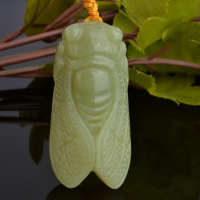 同伴天然和田玉老黄玉吊坠知了玉坠子玉婵挂件玉石一鸣惊人带证书