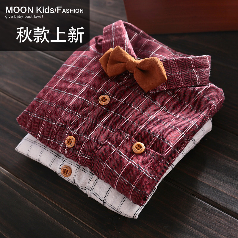 Garçons et filles chemise à manches longues Une cravate 1-3 ans bébé chemise à carreaux version coréenne de printemps et en automne nouvelle vêtements pour enfants
