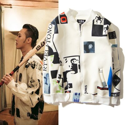 欧美潮牌权志龙同款涂鸦开衫太空棉卫衣男女外套港仔风男士棒球服