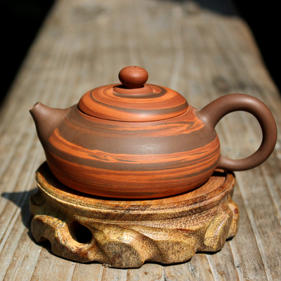 包邮 潮州正品手拉壶 原矿朱泥绞泥壶 紫砂茶壶 手工壶礼盒包装