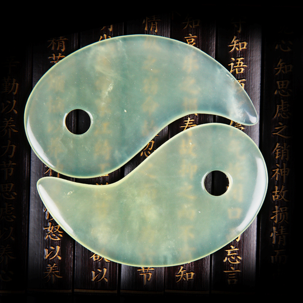 天然玉石 太极形刮痧板八卦 阴阳鱼 面部美容板瘦脸 两片 一对
