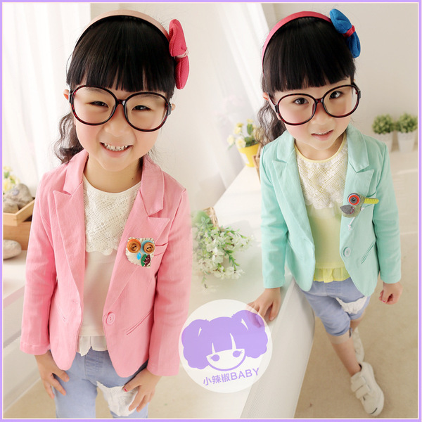 女童2小西装春装2015新款韩版4收腰儿童3外套5西服上衣带配饰6岁