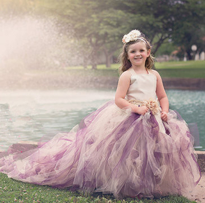 童装礼服儿童婚纱女童紫色公主裙大童演出裙蓬