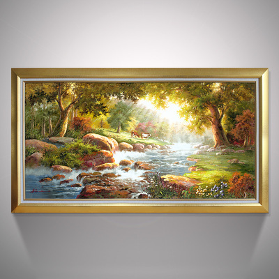 golly art 欧式客厅风景画沙发背景墙大幅油画客居装饰画古典溪流