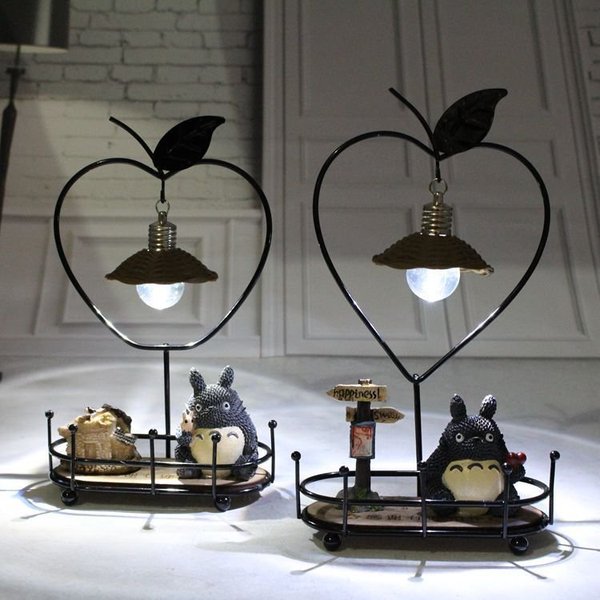 新奇龙猫苹果爱心铁艺小夜灯 新奇创意生日礼物工艺装饰品摆件
