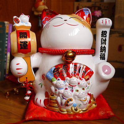 正版 招财猫摆件 特大号电动摇手 商铺开业礼品 陶瓷发财猫 包邮