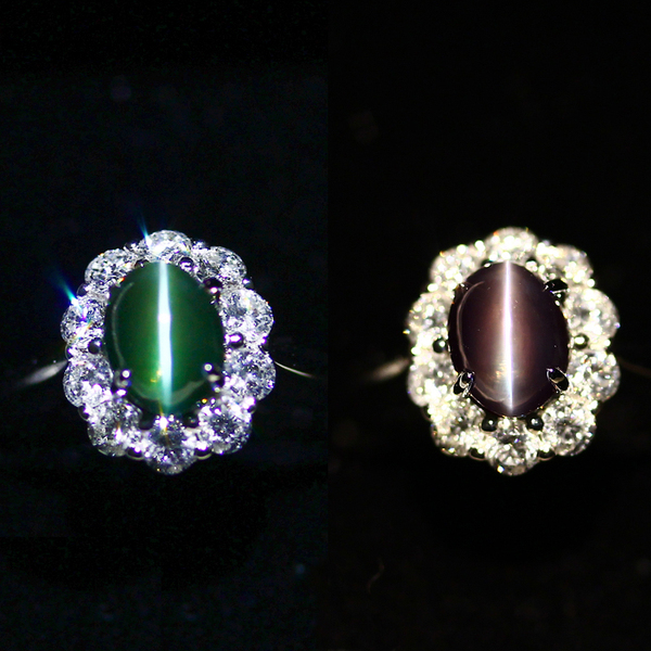 【现货】18k白金亚历山大变石猫眼戒指 指圈大小可改