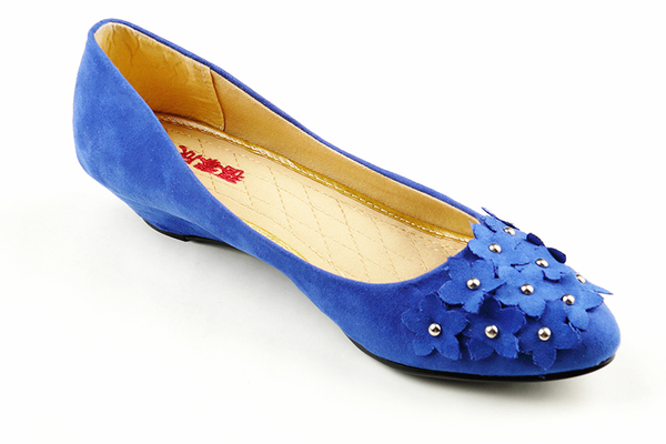 正品福泰欣老北京布鞋女秋蓝色低跟单鞋舒适浅口花朵串珠时尚布鞋