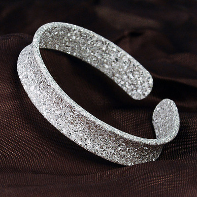 烙刻银饰新款99足银雪花银手镯女日韩时尚凹面开口纯银手镯送妈妈