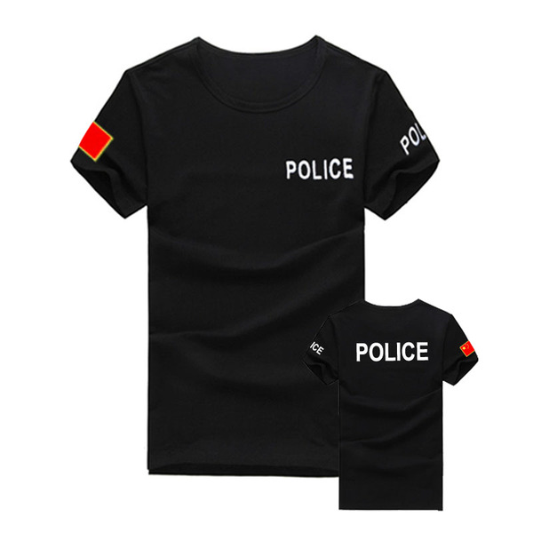 军迷police中国国旗紧身训练服swat特种兵战术纯棉短袖t恤男包邮