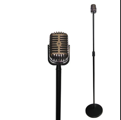 复古麦克风道具 圆盘落地支架 拍摄话筒 话筒支架 个性话筒道具