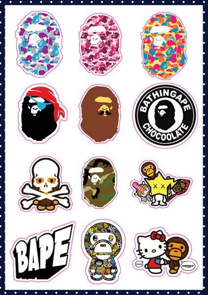 3m灰胶防水bape多彩猿人头贴纸拉杆箱贴玻璃贴电脑贴笔记本贴纸-淘宝