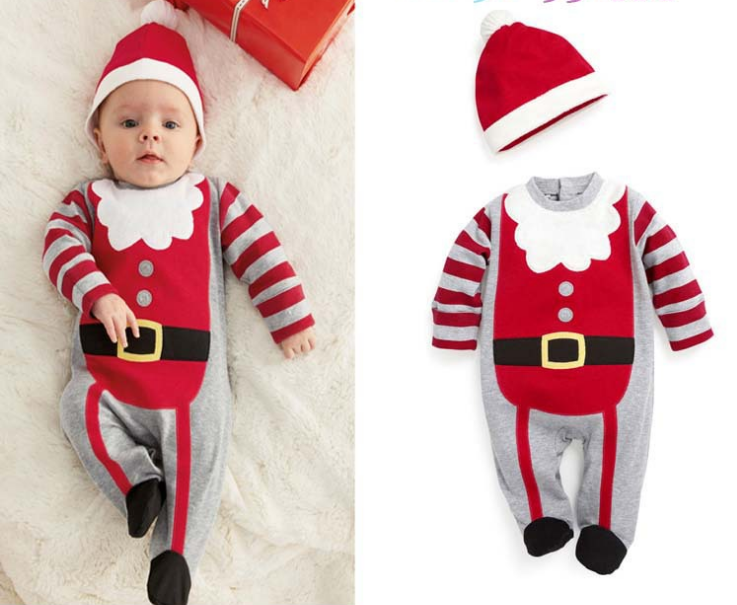 Quần áo Giáng sinh Năm mới cho bé trai và bé gái Trang phục leo núi dài tay Khai thác Onesies dễ thương cho bé + Mũ mặc năm mới áo liền quần hình thú trẻ em