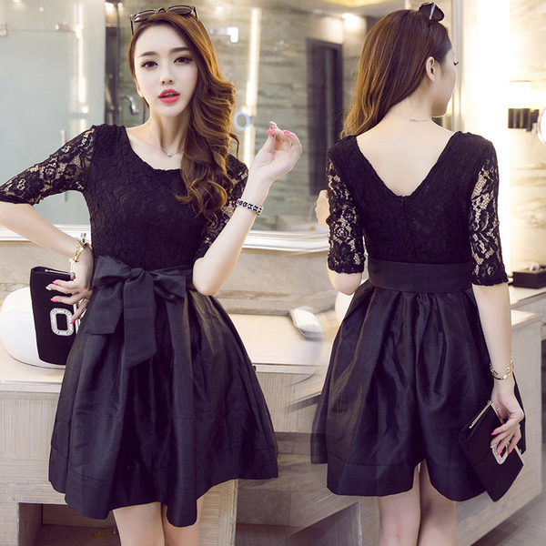 2016秋季新款夜店女装性感名媛气质七分袖连衣裙秋款泡泡裙蓬蓬裙