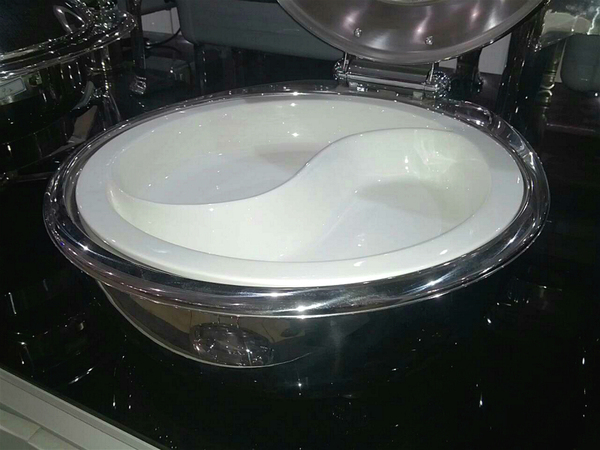 s两格39cm圆形份数盆陶瓷自助餐盆酒店自助餐布菲炉内胆餐盆促销