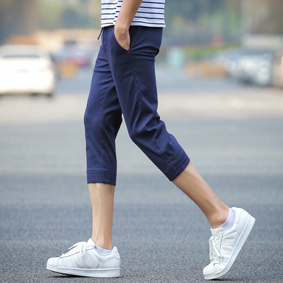七分裤男夏季薄款修身7分休闲裤男裤子束脚短裤男夏天中裤男装潮