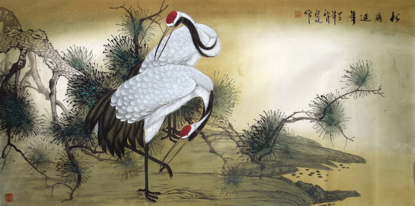 聚宝阁手绘真迹写意花鸟国画启帆四尺客厅中堂松鹤图c14-10-16-4