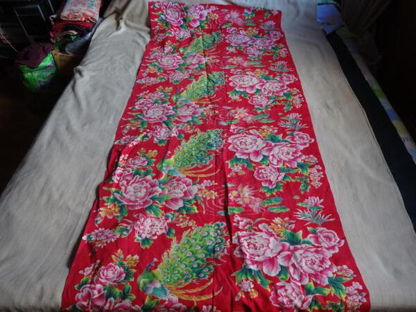 八十年代床上用品 老褥面 孔雀图案 老布料 老式床单被面 低价