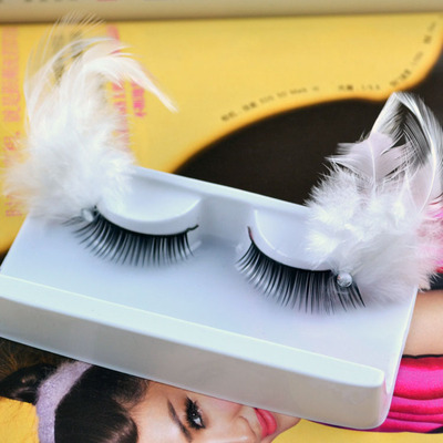 创意写真白色羽毛带钻夸张假睫毛cosplay眼睫毛