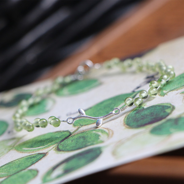 独家设计, 橄榄石 编织鱼线纯银手链