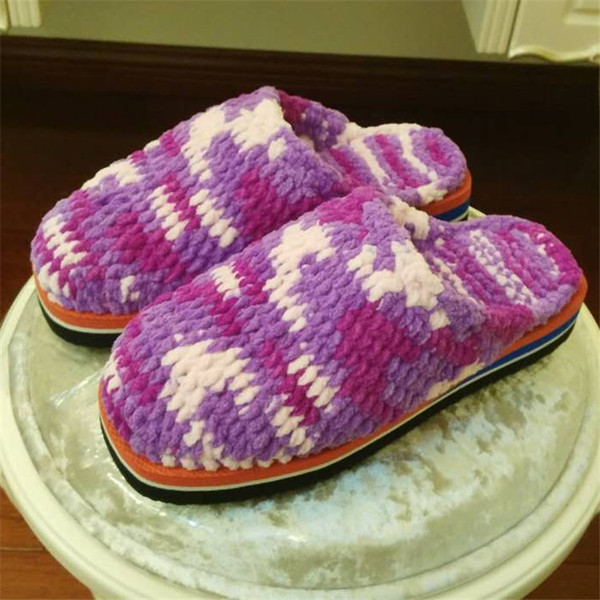冬春秋季粗毛线拖鞋纯手工编织家居保暖珊瑚绒耐穿冰条线钩针织鞋
