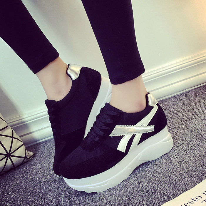 2015 spring and autumn Korean version of casual shoes to help low student within the shoe lace white sports shoes increased heavy-bottomed shoes tide