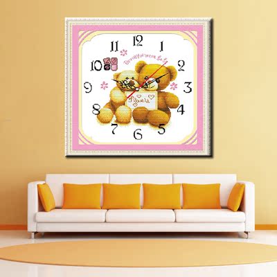钟表十字绣可爱小熊闹钟精准印花卧室儿童熊熊的爱时钟十字绣