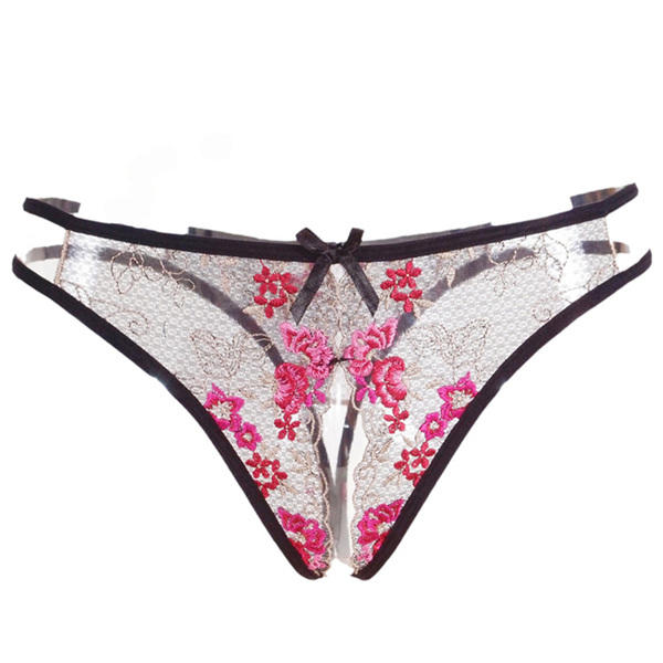 绑带式透明开裆情趣内裤性感刺绣真人露毛诱惑丁字裤女士内衣8113