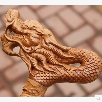 天然桃木龙头拐杖拐棍实木雕木质老人杖手杖祝寿礼品防滑垫送礼盒