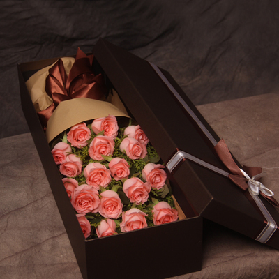 19支粉玫瑰花束长礼盒装东兴桂平北流宜州崇州广汉同城鲜花店速递