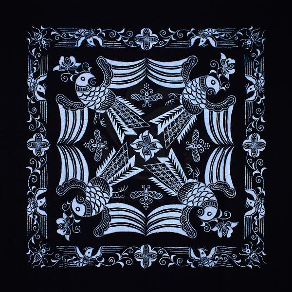 贵州苗家姐妹手工坊制 蜡染桌布台布 鸟舞虫鸣115x115cm