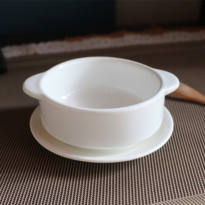 陶瓷汤盅纯白汤碗光身双方耳西汤盅甜品盅糖水碗罗宋汤盅带碟