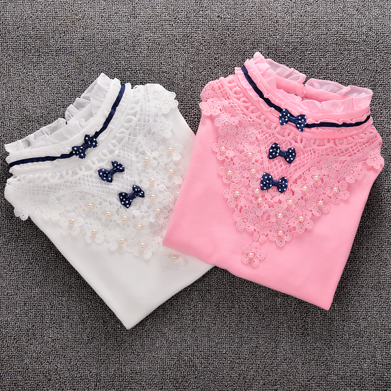 Children Dongkuan girls plus velvet thick section bottoming shirt cotton lace high-necked blouse warm Zhongshan University girls t-shirt